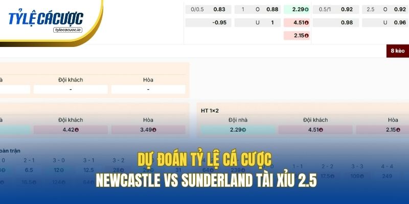 Dự đoán tỷ lệ cá cược Newcastle vs Sunderland Tài Xỉu 2.5